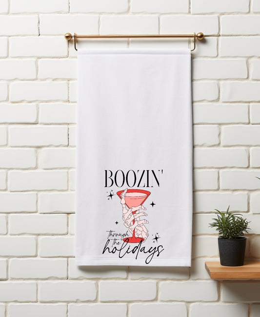 Boozin Through the Holidays Towel Clear Screen Printy