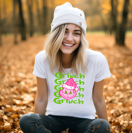 Grinch Pink Face Adult  Clear Screen Print