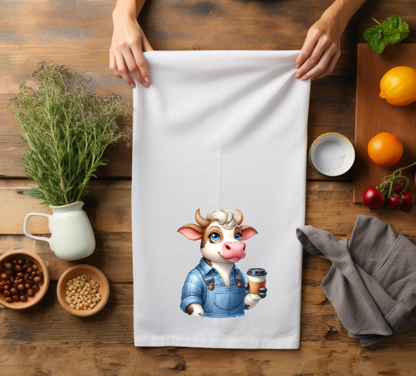 Coffee Cow  Towel Clear Screen Print Hot  