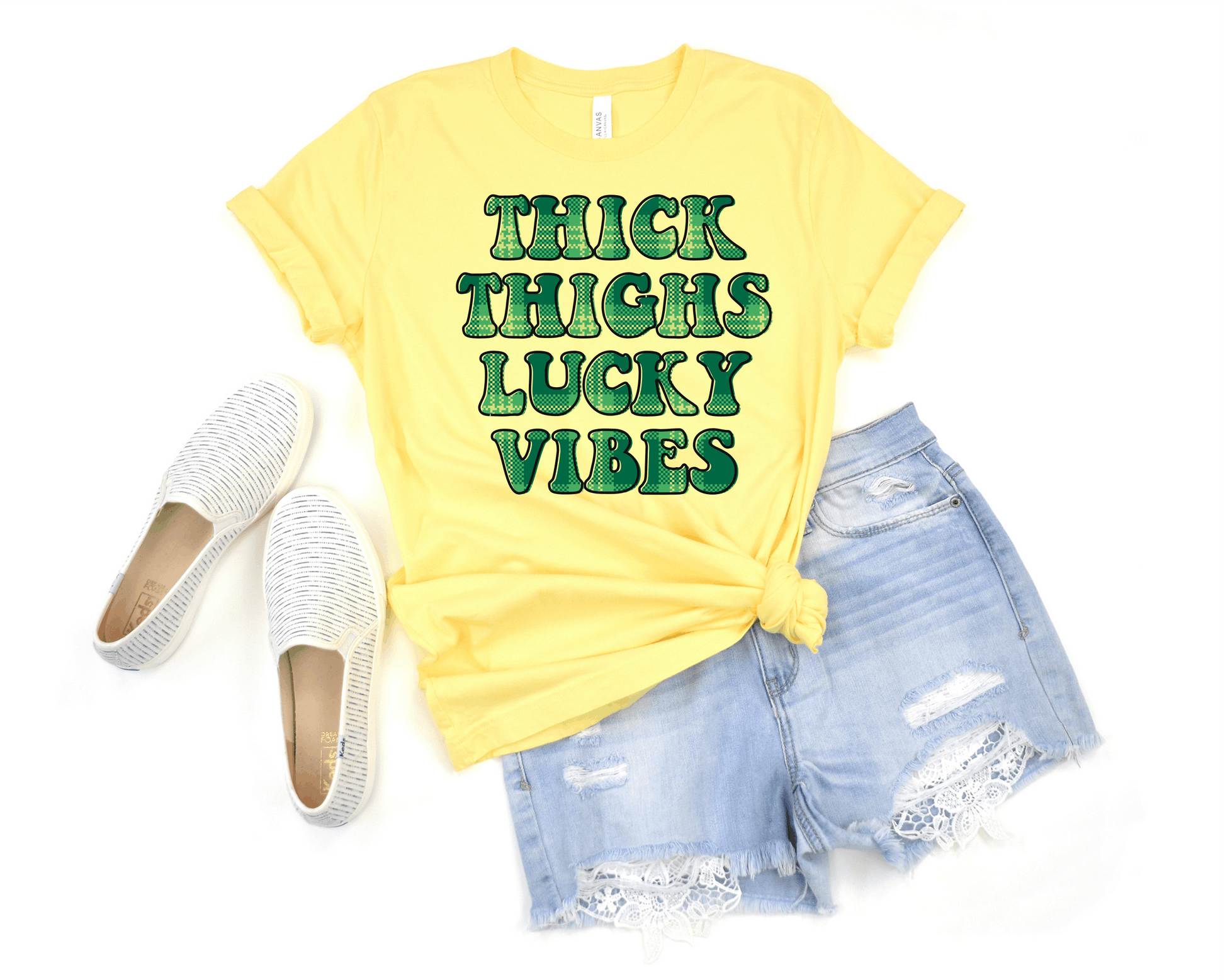 Thick Thighs Lucky Vibes Adult  Clear Screen Print ONLY Hot  