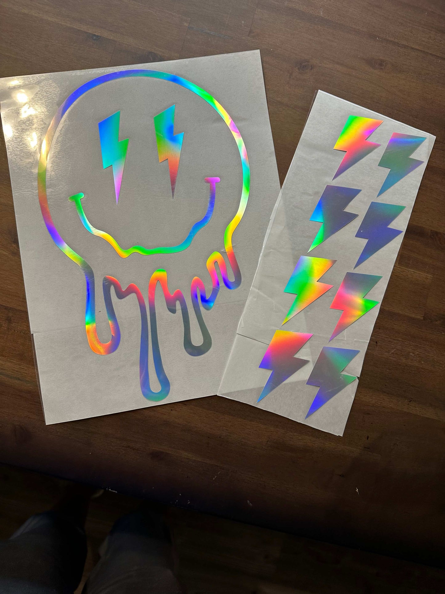 Drippy Smile and Lightning Bolt Sleeves Holographic Vinyl Print Puffy  